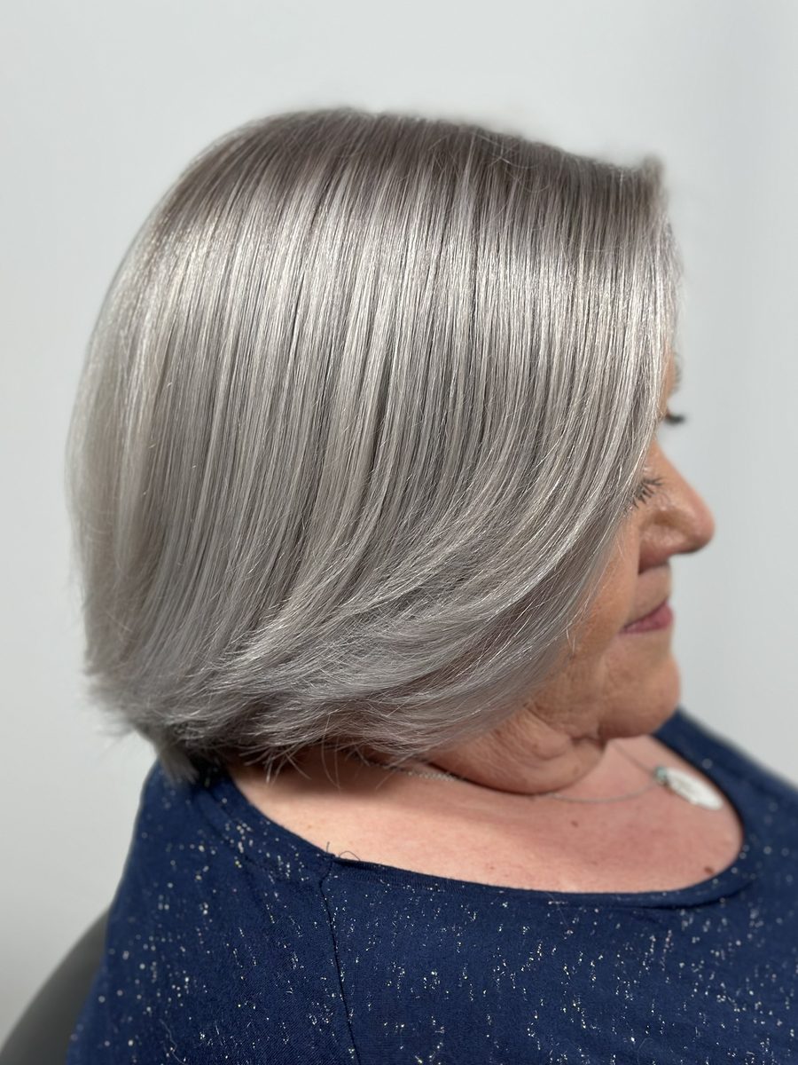 Greyblending, après : gris argenté brillant sur un carré court